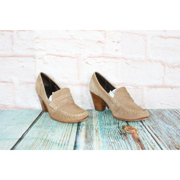 LL Bean  Brown Suede Slip On Round Toe Moccasins Heeled Shoes Size 6 M - Picture 3 of 9
